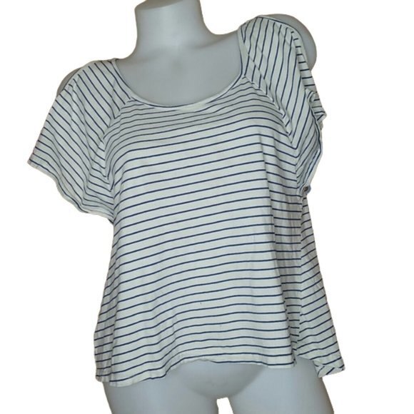 Guess Jeans Blue & White Cold Shoulder T Shirt M - Picture 10 of 10